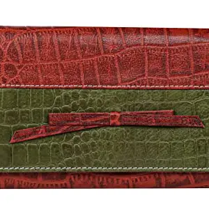 Delfin Genuine Leather | Leather Ladies Wallet (Orange & Green)