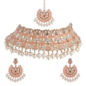 iij Necklace Set For Girls & Women Color- Peach|18 Carate High Gold Plated|Premium, Stone, Kundan|N40008-PEACH Artificial Fashion traditional Jewel.|Made in India.