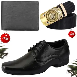 Modern Trendy Formal Shoes/Party Shoes/Shoes Combo with Free Wallet & Belt for Men and Boys (BAZAAR4625_VTOR-BLK-1001) Multicolor