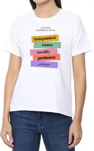 Clothe Urself White Women Round Neck T-Shirt