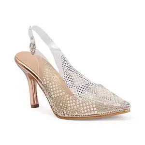 NV Style Women Stylish Heels Sandals with Transparent Embellished Design | Comfortable Block Heel Ladies Footwear | Fashion Women Sandals | Elegant Casual & Ethnic Footwear for Women