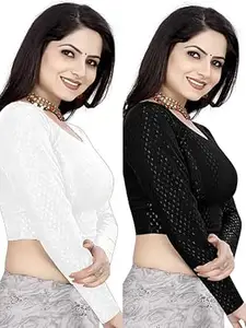 MEERAANT-77 ENTERPRISE Women's Shimmer Crop Top Blouse with Round Neck, Half Sleeves, Streachable Readymade Blouse Choli