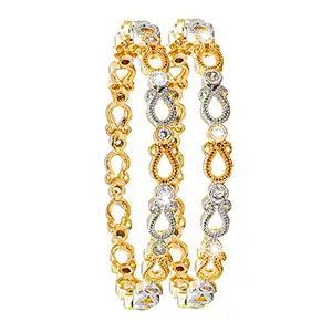 Shining Jewel - By Shivansh Shining Jewel Two Tone Plated American Diamond CZ Solitaire Bangles For Women (SJ_3513_2.6)