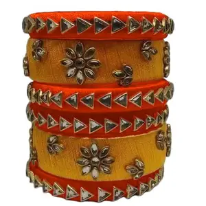 pratthipati's Silk Thread Bangles Ladies Trendy Designer Bangle Set Color (Orange-Yellow) (Set of 6) (Size-2/2)