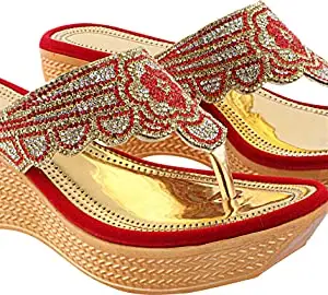 Shoetopia Shoetopia Women's & Girl's Red Embellished Ethnic Heels