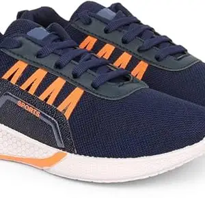 Amber Men's Sports Running and Walking, Comfortable Stylish Sports Shoes for Men Lace-Up Trendy Shoes for Men (Blue::Orange, 7)