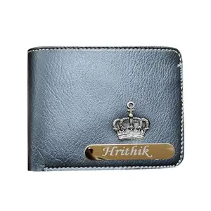 Chillaao Personalized Artificial Premium Leather Wallet with Crown and Initials for Men (Black)