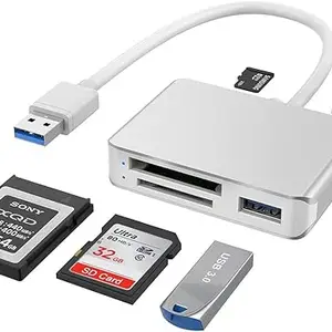 Rocketek USB 3.1 Gen1 Memory Multi-Card Reader/Writer, Support XQD/SD/MicroSD Card. USB Hub 2 USB 3.0 Ports Compatible