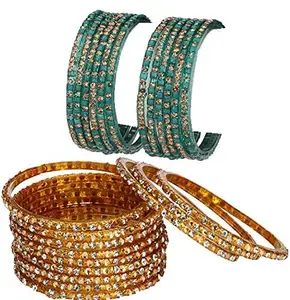 Colorful Glass Bangle/Kada Set Combo Ornamented With Colourful Chips & Beads_G405 (AkBang2-ADW1.a_bang)