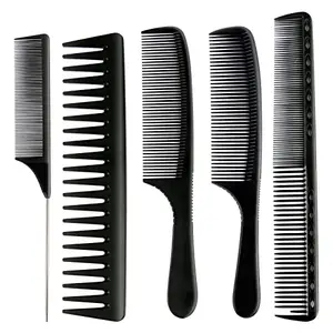 Carbon fiber comb suit, carbon fiber fine cutting comb, wide-tooth comb, stainless steel pin-tail comb, 5-Pack styling comb, anti-static and heat-resistant comb for men and women,byYICNLGN