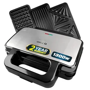 iBELL Sm3010M 3-In-1 Sandwich Maker Big Size, 1300 Watt, 2 Year Warranty, With Automatic Temperature Control And Detachable Plates For Toast/Waffle/Grill (28.5 X 25 10 Cmblack 3010)