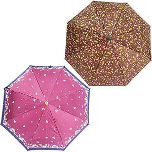 Rainpopson 3 Fold Office Umbrella for Women & Men (Multicolour) - Combo of 2 (FR_840)