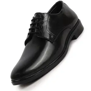 FAUSTO FST KI-691 BLACK-42 Men's Black Formal Dress Lace Up Derby Shoes with Cushioned Footbed for Office|Work (8 UK)