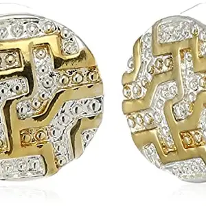 Estele 24kt Gold & Rhodium Plated Dual Tone Minecraft Pattern Stud Earring for Women