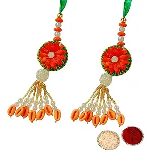 Buyent Enterprises Buyent ® designer lumba rakhi for bhabhi raksha bandhan rakhi lumba rakhi for bhabhi set of 2 latkan rakhi chuda rakhi for bhabhi with roli chawal pack