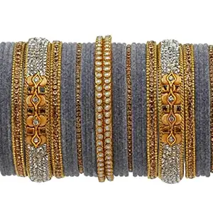 Rijoli Bridal Jewellery Bangle Set for Wedding Studded with Designer Beads Pearls Gemstone and Zircon Bangle set for Women/Girl (Pack of 38)(Grey-2.4)