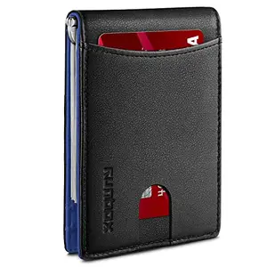 RUNBOX Minimalist Slim Wallet for Men with Money Clip RFID Blocking Front Pocket Leather Mens Wallets(blue&black)ââ‚¬¦