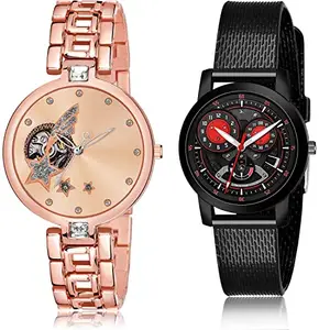 NIKOLA Rich Analog Rose Gold and Black Color Dial Women Watch - G664-(37-L-10) (Pack of 2)