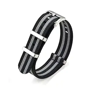 vinanth enterprises NYLON NATO WATCH STRAP/BAND/BELT with STEEL BUCKLE (CHOOSE COLOUR - BLACK, BROWN, GREEN, BLUE), (CHOOSE SIZE - 18MM, 20MM, 22MM, 24MM)