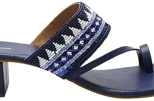 max Women Embellished Block Heel Sandals,BLUE,38