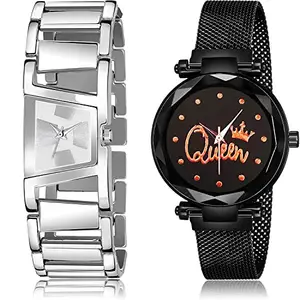 NEUTRON Unique Analog Silver and Black Color Dial Women Watch - G616-G537 (Pack of 2)