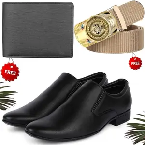 Vitoria Men's Relaxed PU Formal/Party Shoes | Shoes Combo with Free Wallet & Belt | Stylish & Comfortable | Ideal for Office, Casual Outings, Parties (4451_VTOR-BLK-401) (Multicolor)(Size: 6UK)