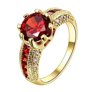 Yellow Chimes Dazzling Imperial Red Austrian Crystal 18K Real Gold Plated Ring for Women & Girls, Red,Gold,Black