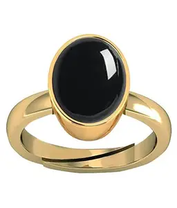 GEMSJEWELS 10.00 Carat Black Sulemani Hakik Stone Ashtdhatu Gold Plated Adjustable Ring Original and Certified Natural Sulemani Kaala hakik Gemstone For Men Or Women's