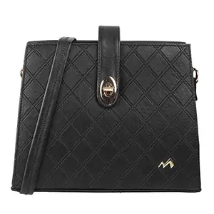 Metro Black Faux Leather Premium Zipper Casual Sling Bag For Women (66-7208)