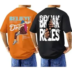 ENCIGER Men's Oversized Cotton T-Shirt Pack | Drop Shoulder Graphic Printed Casual Streetwear Combo | Baggy Hip-Hop Tshirts