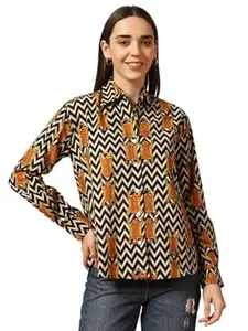 Ravaiyaa - Attitude is everything Ravaiyaa Women Printed Regular Fit Full Long Sleeves Spread Collar Neck Cotton Shirt