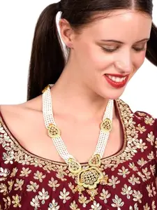 Odette Women Lovely Classical Semiprecious Kundan &Amp; Pearl Green Necklace With Earrings!