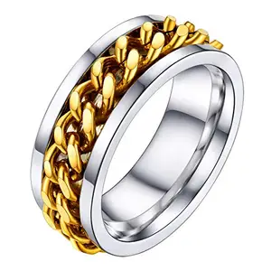 U7 Thumb Ring Stainless Steel Men Xmas Gift Spinner Ring Size 7