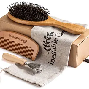 Ineffable Care Boar Bristle Hair Brush Set for Women & Men - Wooden Comb & Detangling Hair Brushes for Women Long, Thick, Thin, Fine, Curly & Tangled - Natural Detangler Hairbrush & Comb Stocking Stuffers Gift set