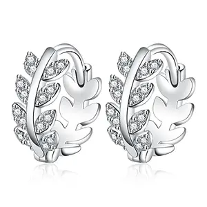 STYLISH TEENS dc jewels Cute Little Silver Leaves Cubic Zircon Hoop Earring For Women & Girls
