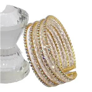 Elegant Multi-Layered Crystal & Stone Embellished Bracelet (Gold)