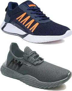 WORLD WEAR FOOTWEAR Soft, Comfortable and Breathable Canvas Lace-Ups Sports Running Shoes for Men (Blue and Grey, 6) (S7378)