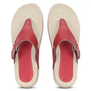 Aqualite Women FFD-103 Slipper, Cherry/Beige, 5 UK/India