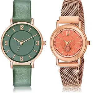 NEUTRON Stylish Analog Green and Orange Color Dial Women Watch - GM393-GW40 (Pack of 2)