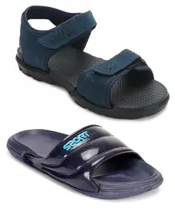Liboni Men's Comfort Flip- Flops, Blue Slippers & Blue Sandals Combo Pack of 2 (9)
