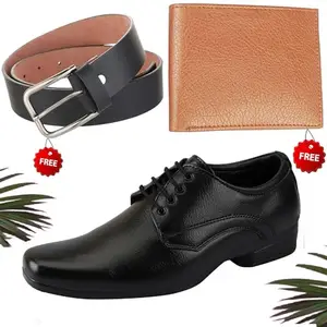 Vitoria Men's Graceful PU Formal/Party Shoes | Shoes Combo with Free Wallet & Belt | Stylish & Comfortable | Ideal for Office, Casual Outings, Parties (6573_RT-Tan-1001) (Multicolor)(Size: 8UK)