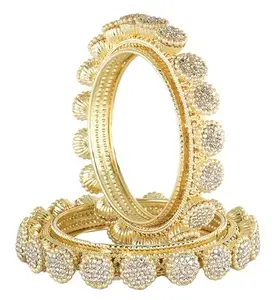LAVAZZA Premium Golden Metal Bangles Set with Zircon Stone & Beads For Women & Girls | Trendy Royal Rajwadi Polki Bangles Kangan-(RDB3-Gold-2.6)