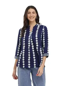 Pink Fort Cotton Dabu Polka Print Top - Indigo