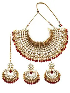 Shining Diva Fashion Latest Kundan Design Choker Necklace Set for Women Bridal Traditional Gold Plated Jewellery Set for Women (Red) (10549s)