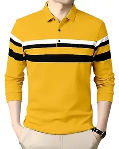 Striped Men Polo Neck Yellow T-Shirt