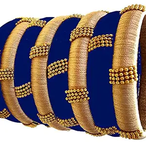 HABSA Thread Trends Hand Made Silk Thread Bangles Set of 8 Bangles Blue/Gold (size-2/8)