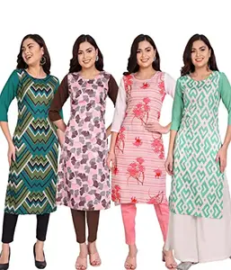 MAJISA FASHION MAJISA FASHION Women's Wear Mint Green Colour Polyester Fabric Boat Short Sleeves Causal Wear Stitched Combo of 4 Kurti XXL M_F-113-114-115-127_XXL Mint Green