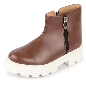 FAUSTO NFST FJDWB-7017 BROWN-39 Women's Outdoor High Top Chunky Side Zipper Office Work Boots (6 UK)