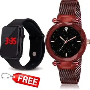 STARWATCH New Design Magnetic Strap Analogue Watch and Rubber Strap Digital Watch Free for Girls(SR-737) AT-737