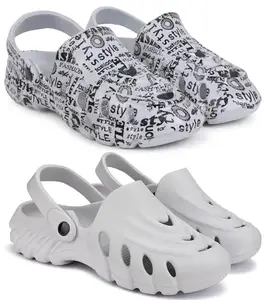 Pampy Angel Combo Pack of 2 Slipper/Flip Flops/Slides/Clogs/Sandals with Adjustable Back Strap for Men,(Cl-A-Style-Grey,Cl-100-Grey),7 (UK/India)